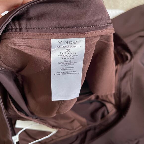 NWT Vince Brown Satin Pleat Front Wide Leg Trousers (Size 20) - Picture 11 of 12